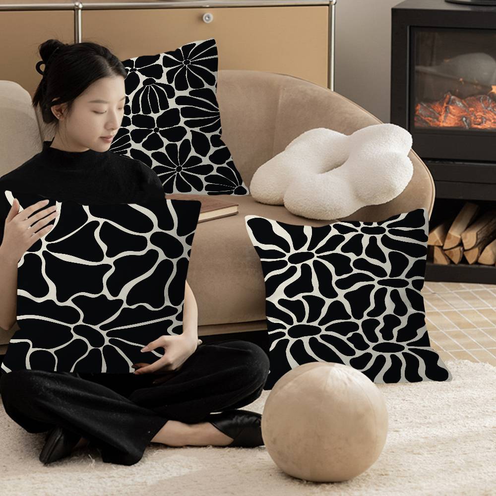 Modern Beige And Black Flower Cushion Cover Car Throw Pillow Case For Sofa Car Christmas Gift xcm xcm