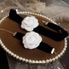 Elegant Camellia Choker Necklace Bracelet White Flower Collar Necklace Vintage Velvet Choker Bracelet Fashion Jewelry