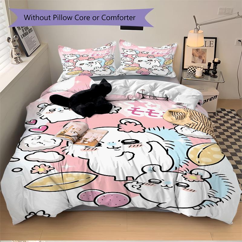 Cute Bunny Friends Print 3Pcs Bedding Setduvet Cover With 2 Bedropillowcase Home Birthday Gift