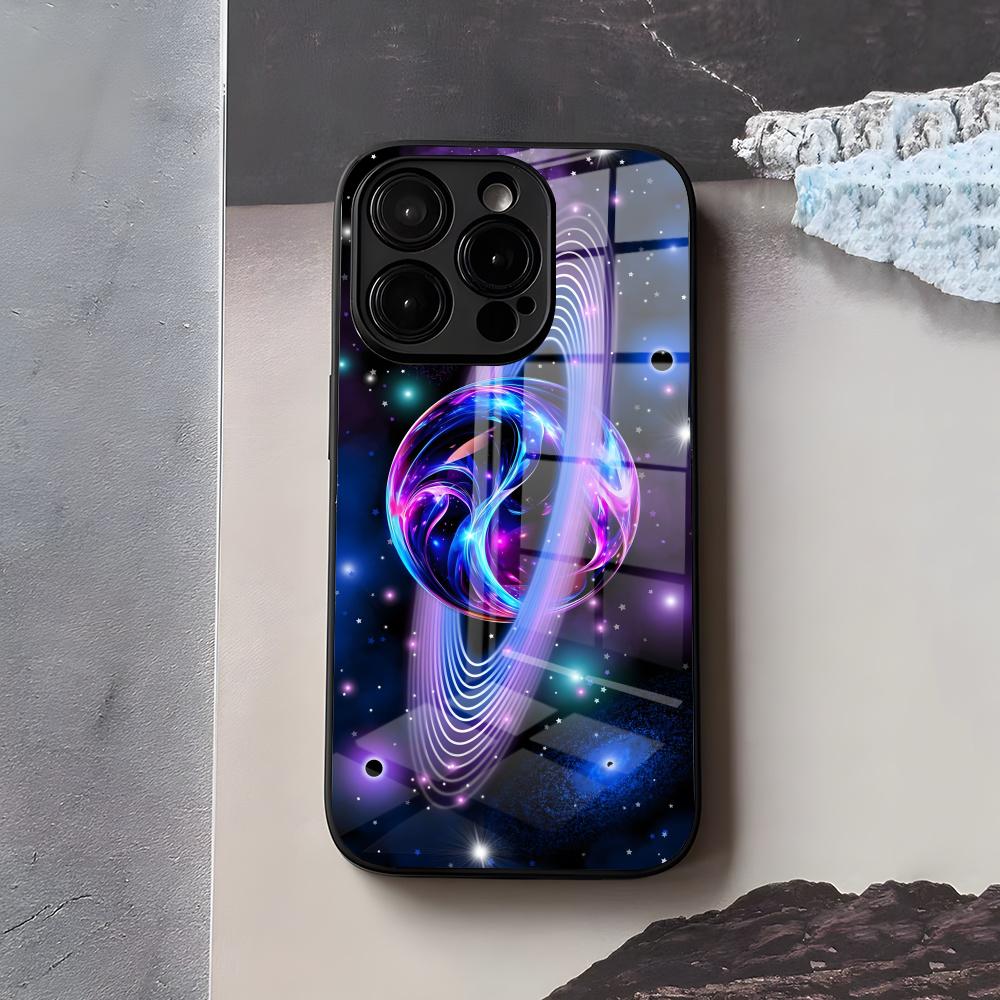 

Space Planet Phone Case For IPhone 17 Air 16 E Pro Max 15 14 13 Mini 12 Pro 11 Max Plus Black Glass Cover iPhone 13