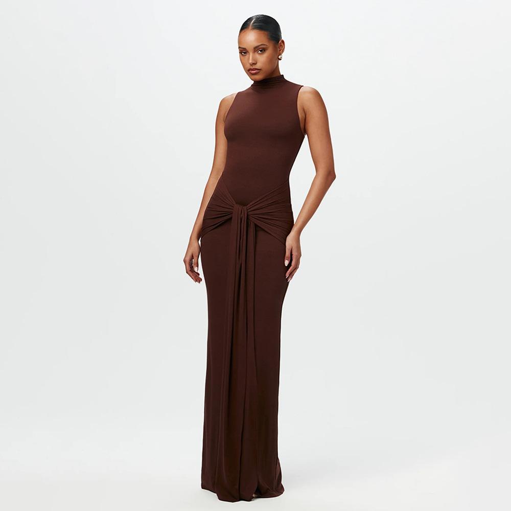 Tooxika Spring And Summer Women's Solid Color Round Neck Sleeveless Strappy Slim Hip Dress