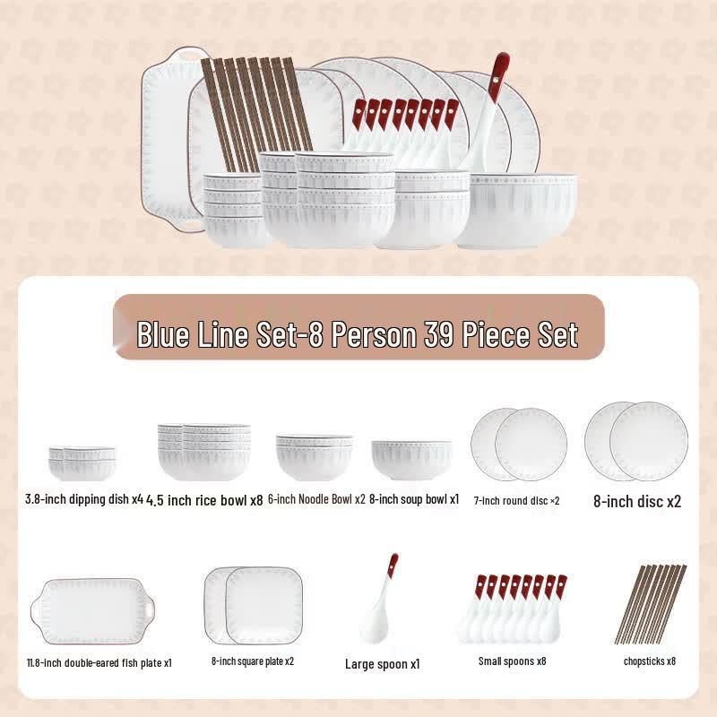 KANGMO 39-Piece Underglaze Ceramic Dinnerware Set