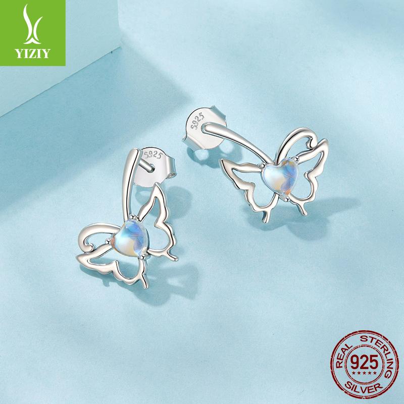 Smart Moonstone Butterfly Stud Earrings Female, Mori Small Fresh S925 Sterling Silver Stud Earrings