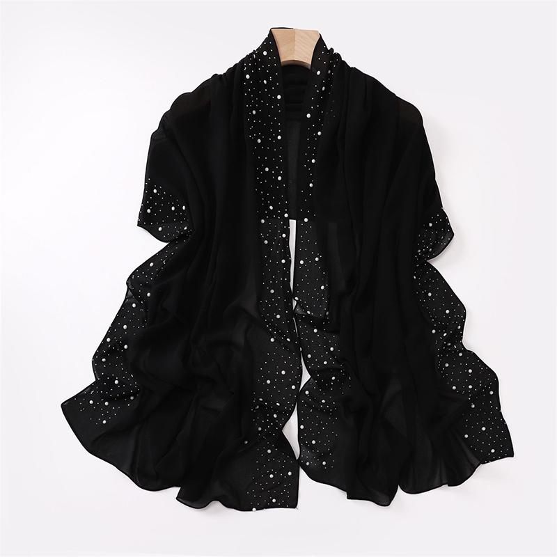 Ramadan Plain Bubble Pearl Chiffon Scarf Big Size Cotton Rayon Muslim Hijab Women Headscarf Wrap Shawls Female Islamic Turban