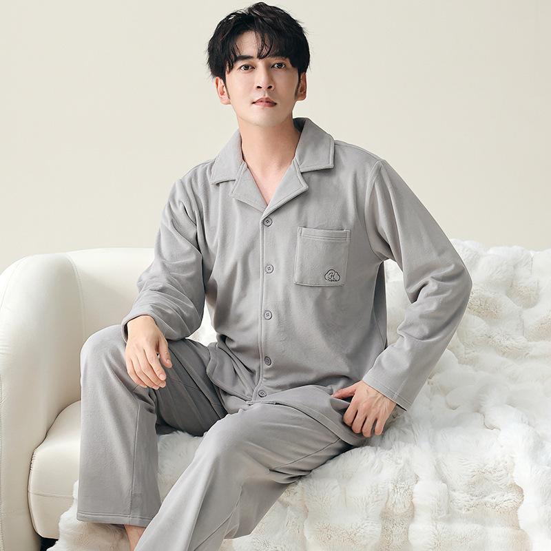 Pajamas Men's Autumn and Winter Island Fleece Warm Long Sleeve Loose Large Size Spring and Autumn Coral Fleece Suit Loungewear Youth