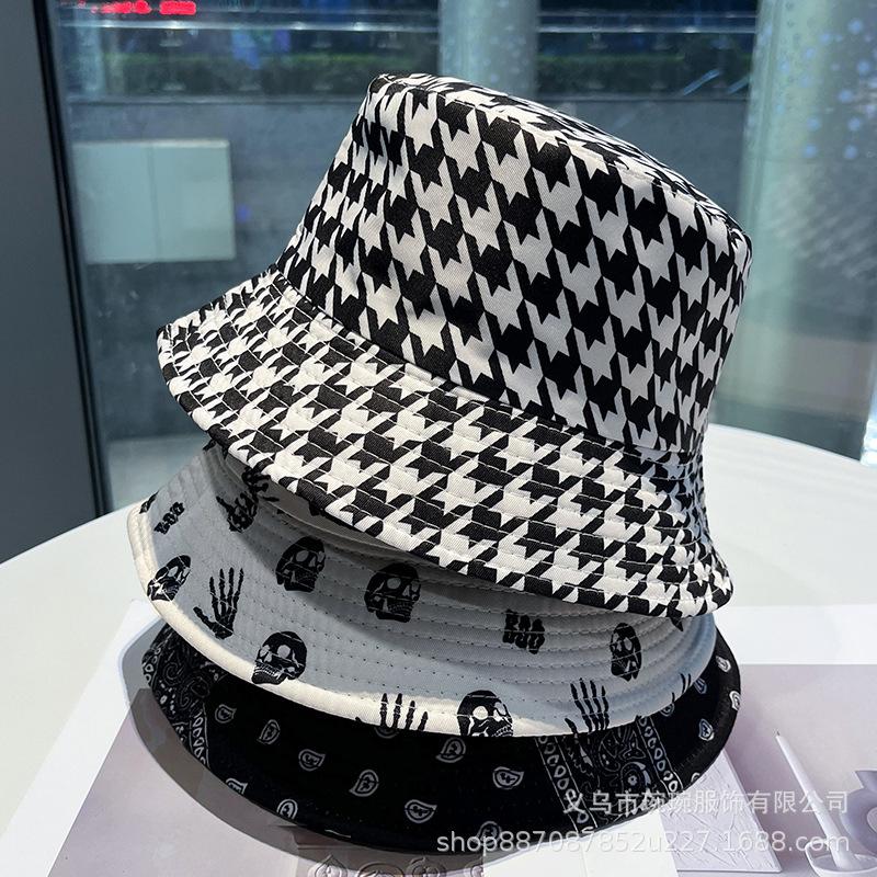 Trendy versatile sunshade sun hat summer double-sided pot hat printed bucket hat women