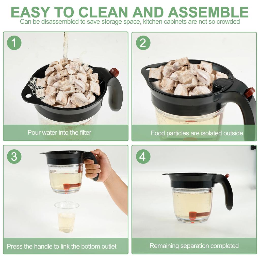 1000 ML Fat Separator Plastic Oil Soup Separator with Bottom Release and Oil Strainer Fat Strainer Gravy Separator Measuring Cup