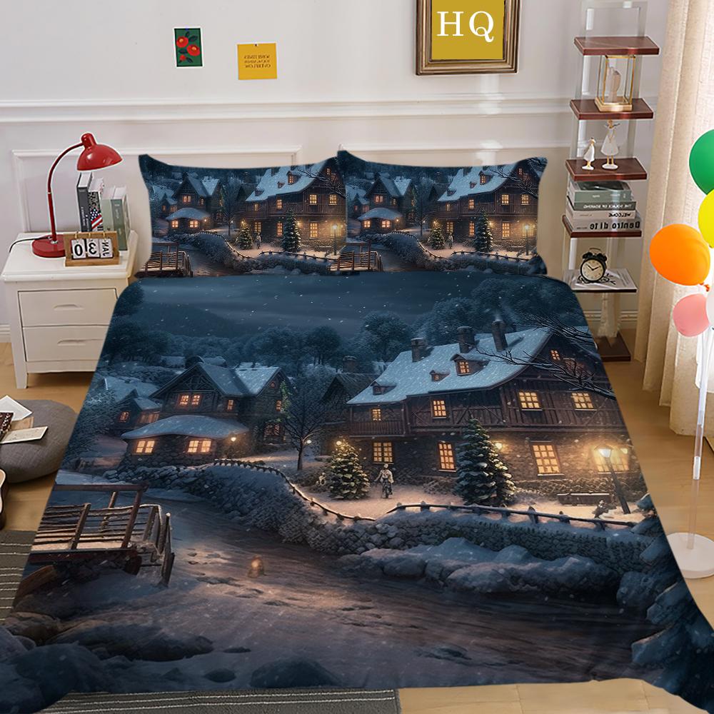 Christmas Printed Bedspreads Twin Size Microfiber Bedding Cover Teens Luxury Design Fashion Duvet Cover Set