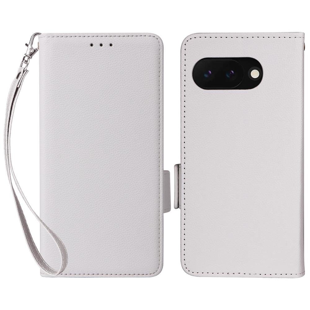 For Google Pixel 9a Case with Wrist Strap Litchi Texture PU Leather Wallet Phone Cover