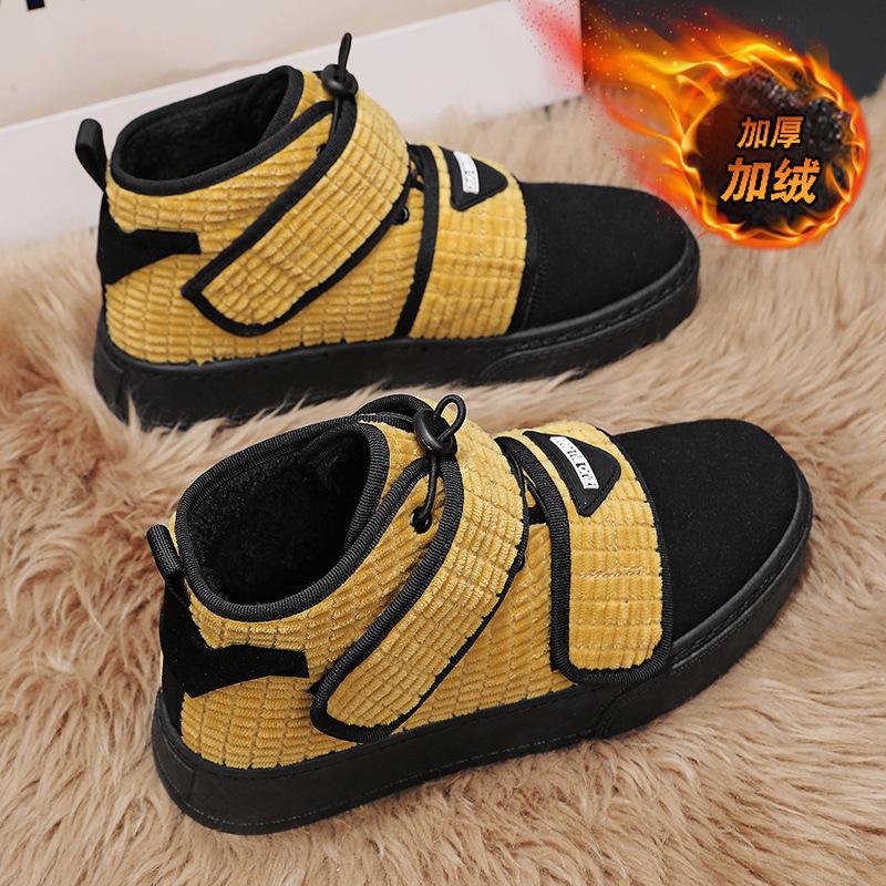 Winter Warm Corduroy Cloth Cotton Shoes Fashionable Retro Foot Cover Velcro Velvet Platform Sports Board Shoes Men'S Shoes