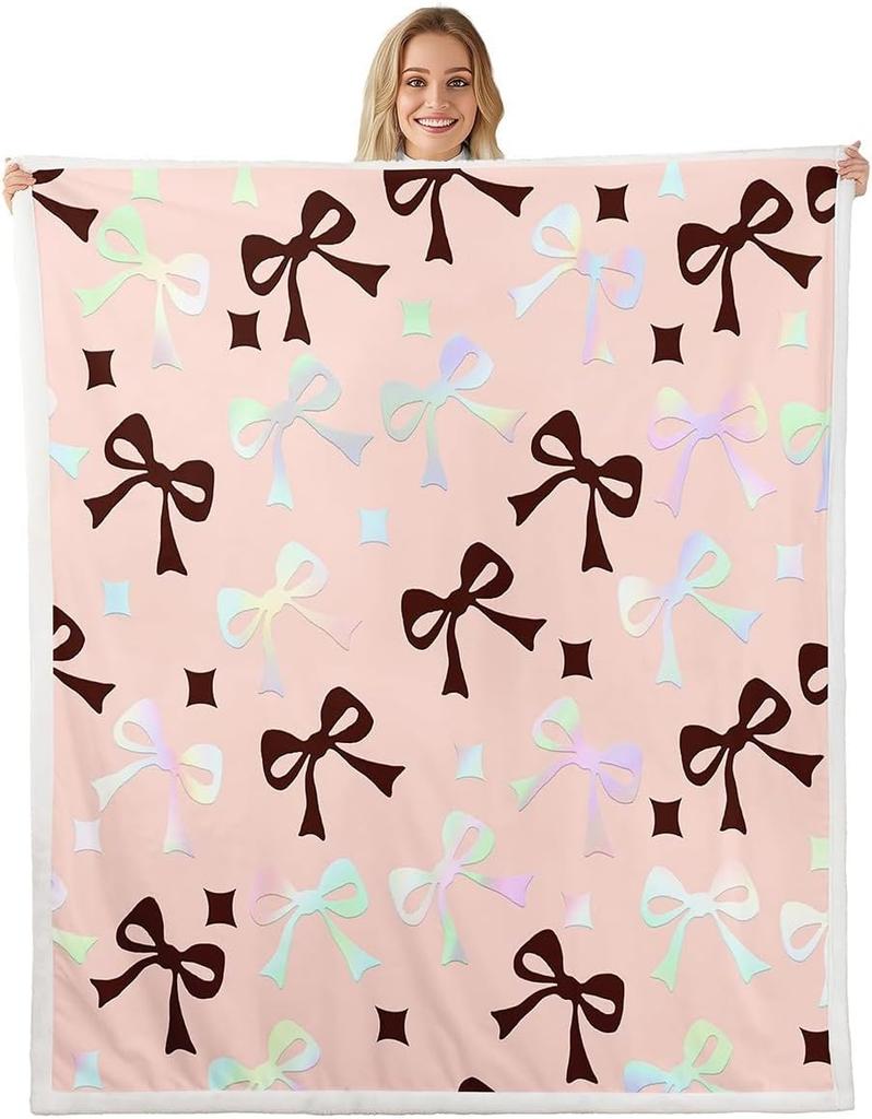 GUOYU Blanket Bow Sherpa Throw Blanket for Couch Bowknot Super Soft Cozy Fleece Dreamy Princess Style Blanket for Winter Plush Throw Pink Bow