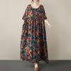 Short Sleeve Plus Size Cotton Vintage Floral New In Dresses for Women Casual Loose Long Summer Dress