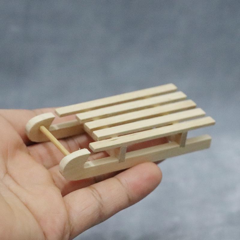 1:12 Dollhouse Solid Wood Snow Sled - Christmas Scene Model Accessory