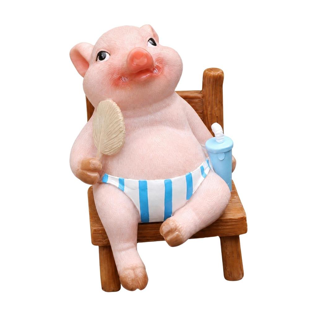 Pink Pig Figurine Decorative Reclining Statue Outdoor for Garden Displays, Courtyard
