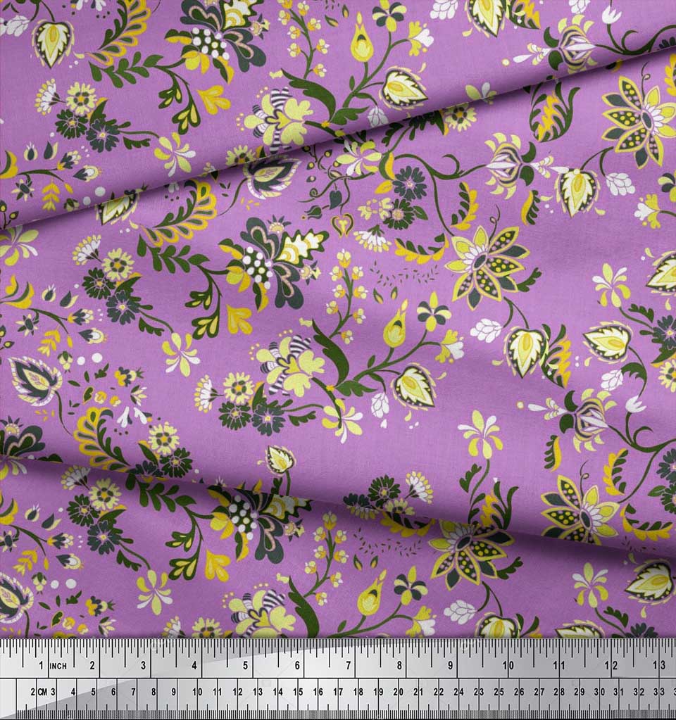 Soimoi Japan Crepe Satin Fabric Leaves & Floral Artistic Decor Fabric Printed Metre 42 Inch