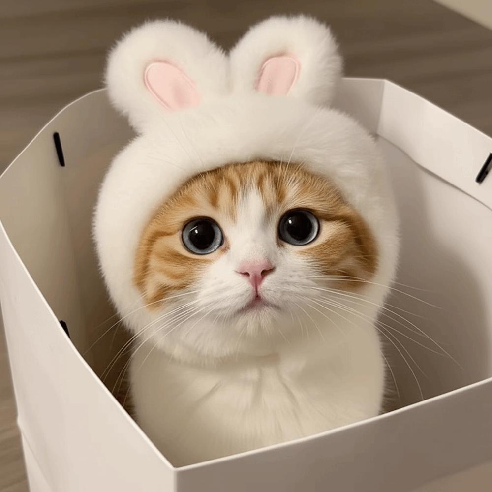 Pet Fashion Comfortable Bunny Ears Cat Hat Adorable Velcro Pet Accessories Lightweight Pullover Headwear For Cats