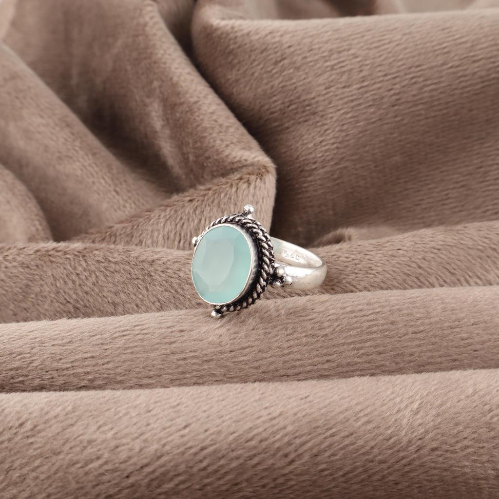 Aqua Chalcedony Handmade Ring Gorgeous Gemstone Jewelry, 925 Solid Sterling Silver Ring Unique Design Jewelry, For Women