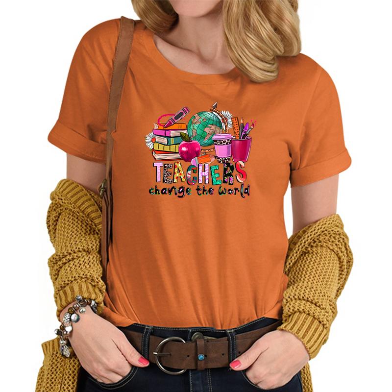 Teachers Change The World Print Tshirt FeUnisex Funny Teacher Gift TShirts Trendy World Design Casual Top Womens Clothing Sales