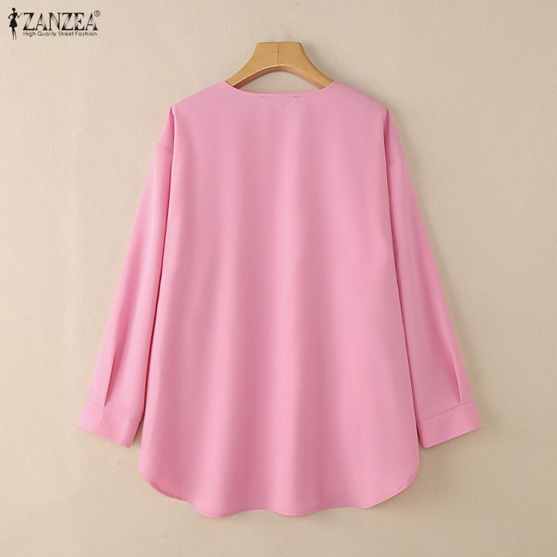 ZANZEA Women Casual Round Neck Solid Color Long Sleeve Loose Blouse
