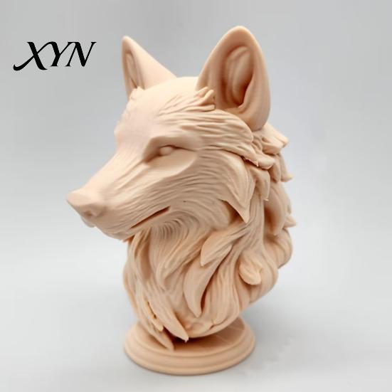 Realistische Wolfskopf-Dekoration 3D-gedruckte Figur, Statue mit rundem Ornament-Sockel, Wildtier-Skulptur für Zuhause Büro Bücherregal Schreibtisch