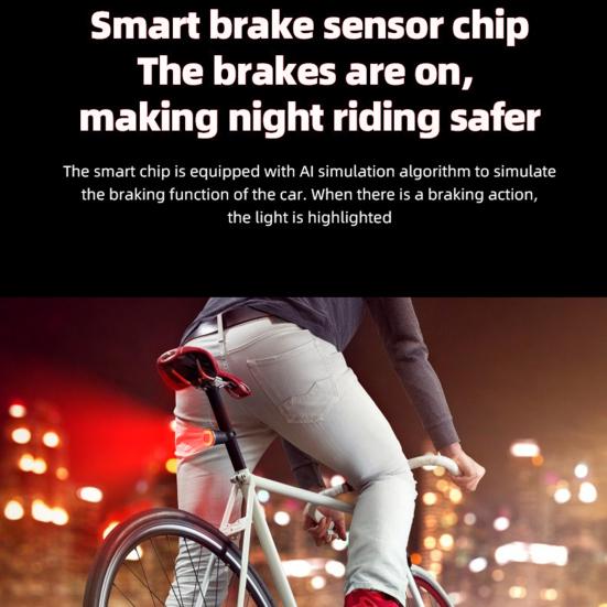 Bicycle Taillight Super Bright Waterproof Non-glaring Multiple Lighting Modes Rechargeable Aluminum Alloy Smart Automatic Brake Detection Bike Rear