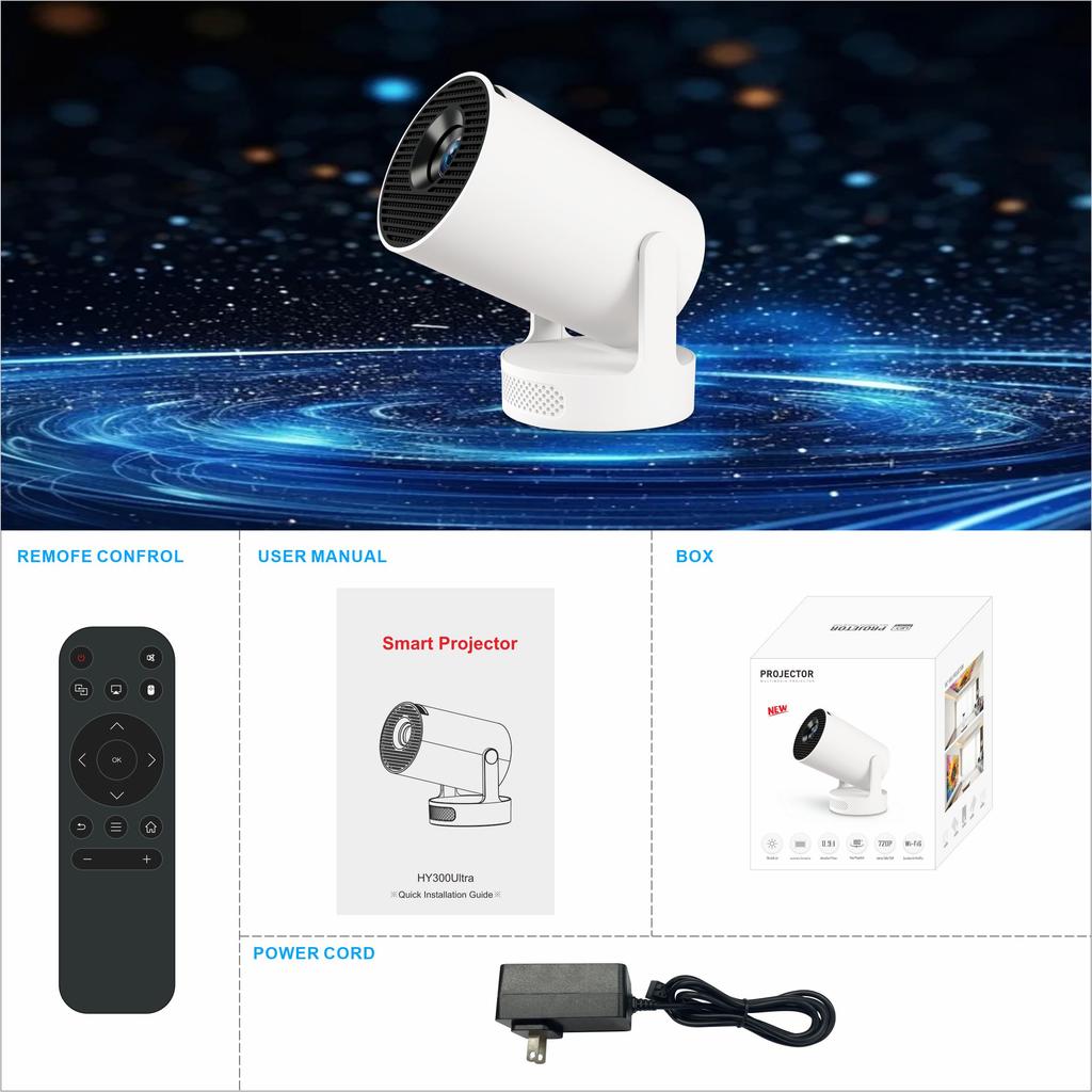 HY300Ultra LED Projector Smart Home Theater Mirror Screen Built In Speaker Mini Portable Projector