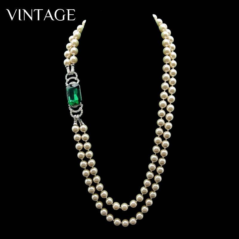 Vintage Heavy Industry Palace Style Elegant Temperament Champagne Color Versatile Emerald Imitation Pearl Item