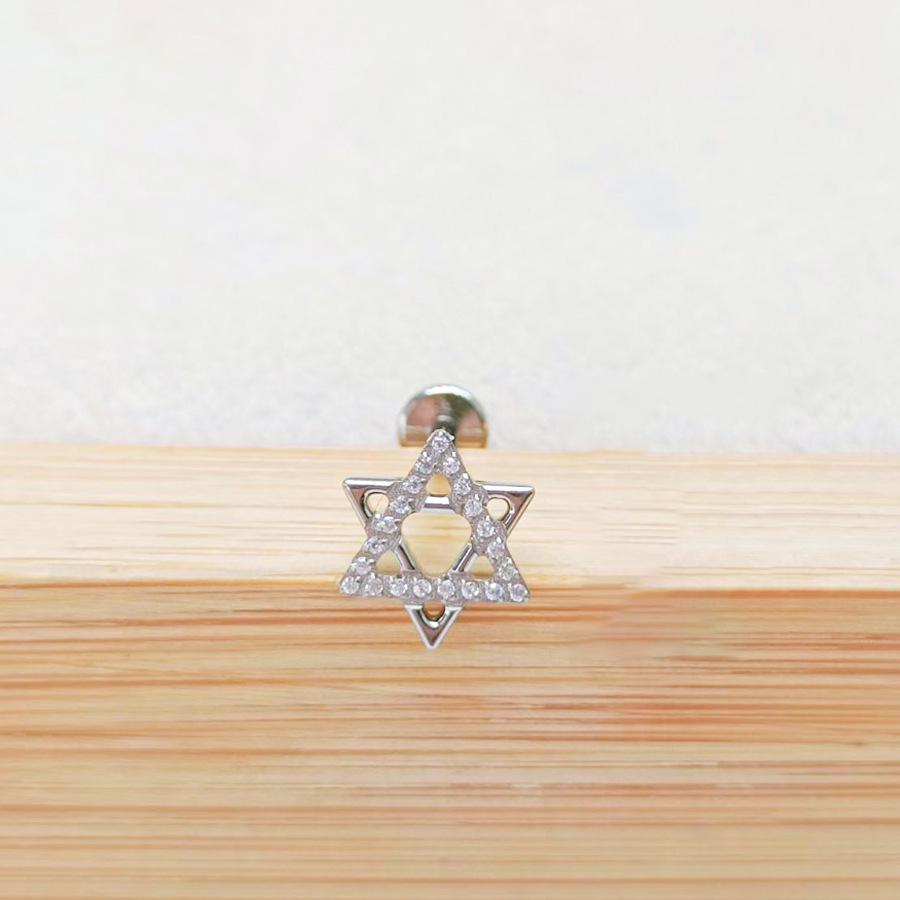 F136 Star Moon Diamond Lip Stud 5-Sided Iron Tower Ear Cartilage Piercing Jewelry 1.2x6/8mm