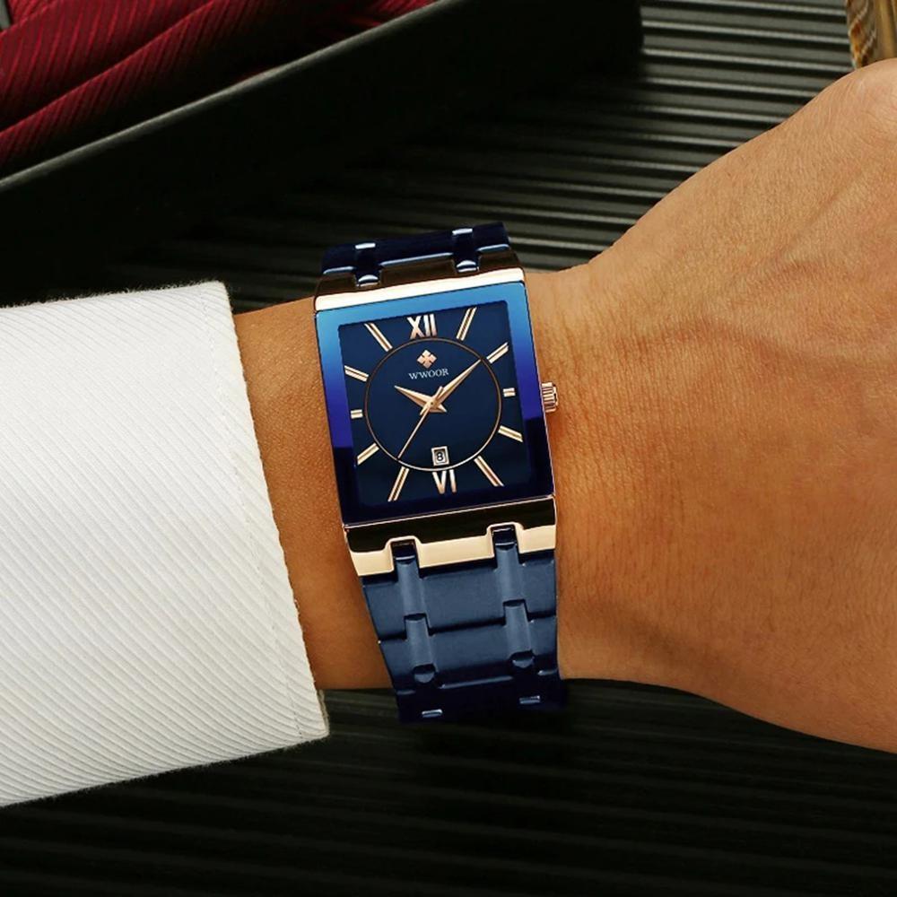 WWOOR Top Brand Luxury Steel Strap Business Quartz Watch Men Casual Waterproof Sports Watch