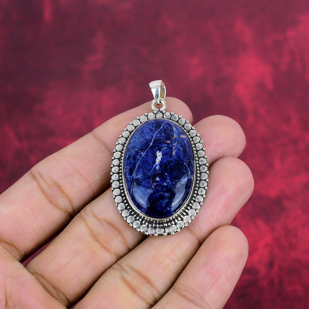 Sodalith Anhänger, 925 Sterling Silber Anhänger, handgemachter Edelsteinschmuck, Geschenke für die Frau, brandneuer Anhänger