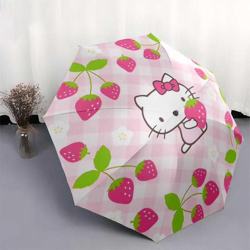 1pc Hello Kitty Strawberry Theme Umbrella with Plastic Handle,Suitable for All Seasons Home Travel Outdoor UmbrellaSanlio607