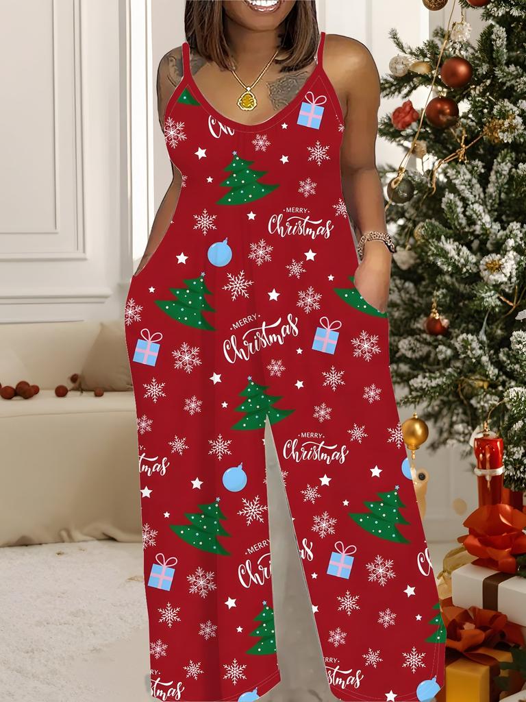 Women's Fashion Jumpsuit, Plus Size Clothing Daily Casual Fashion Wear, Graphic Christmas Printing Design,  Party Parties, Christmas Clothing