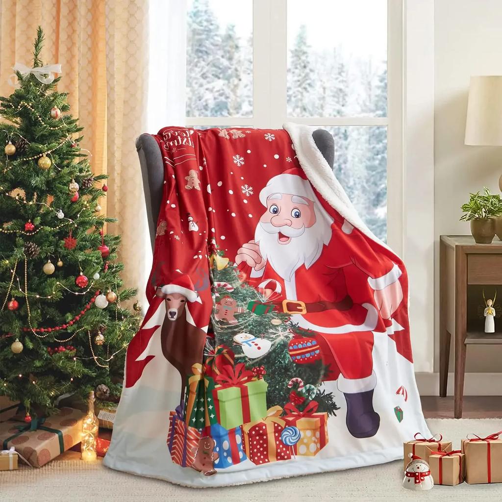 3D Print Merry Christmas Blanket Sofa Cover Throw Santa Claus Xmas New Year Blanket Fleece Warm Bed Blankets for Bedroom Couch