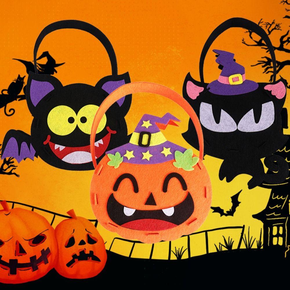4pcs Pumpkin Halloween Candy Bag Cartoon Gift Basket Tote Bag Portable Storage Bucket For Kids