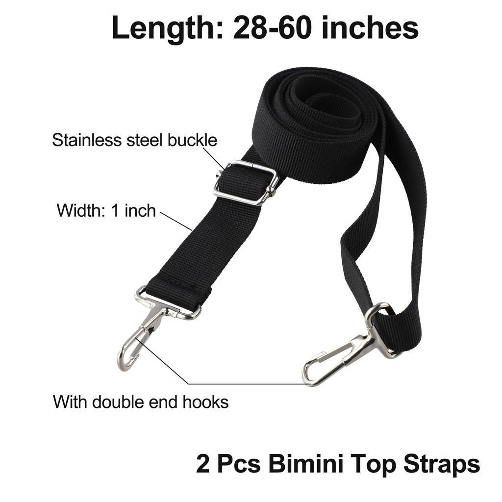 2X Weatherproof Boat Top Awning Straps Marine Webbing Strap Adjustable With Loop Stainless Steel Snap Hooks For Canopy Canoe