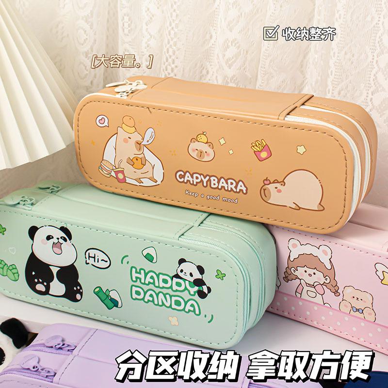 Capybara Pencil Case Large Capacity Double Layer Cute Stationery Bag for Girls Kids Students School Supplies