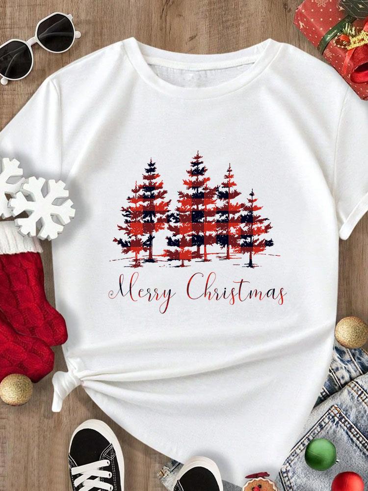 (Asian Size) Tee Merry Christmas New Year Holiday Top festival Casual Women cartoon trend cute Print Lady Short Sleeve Fashion Graphic T-shirts