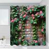 Green Vine Shower Curtain Flower Climbing Wall Plant Green Stone Wall European Rustic Scenery Nature Bathroom Decor Polyester