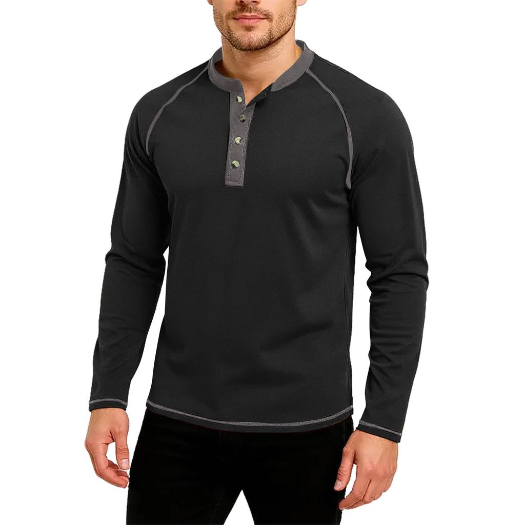 Men's Casual Solid Color Buckle Quick Dry Shoulder  Long Sleeved
