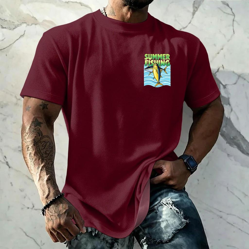 Men's Vintage Texture Printed Short Sleeve T Shirt Loose Fit Casual Summer Daily Top Lightweight Breathable Fabric Comfortable Design
