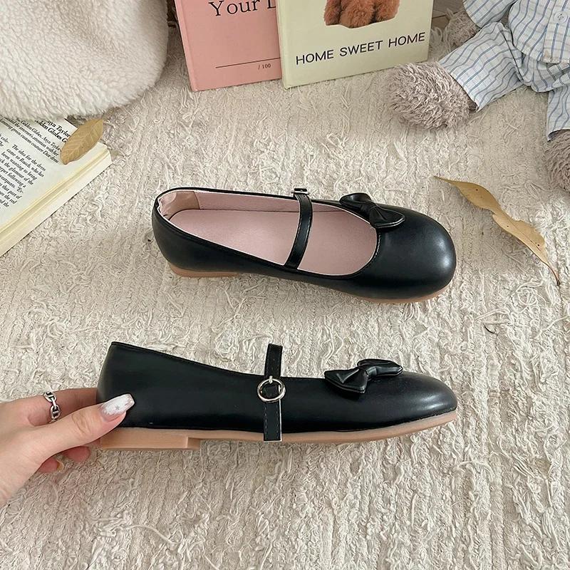 2024 Fashion Versatile Round Toe Large Size Women's Mary Jane Shoes Bow Ballet Flats Spring and Autumn Flats Zapatos De Mujer
