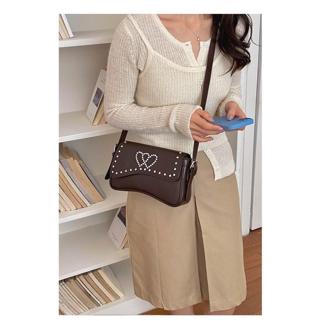 Crossbody Bag Women PU Studded Heart Decoration Daily Commute