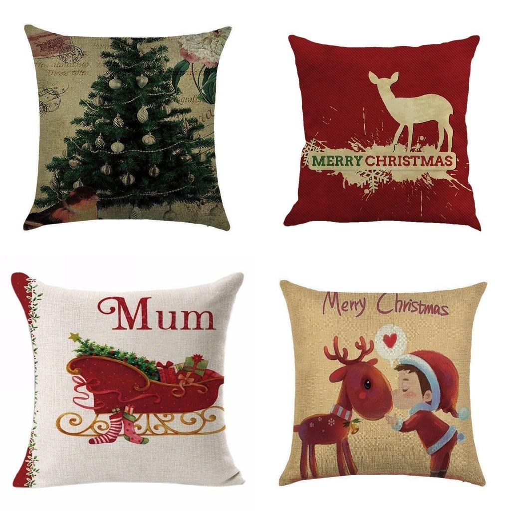 Stylish Christmas Xmas Linen Cushion Cover Featuring Unique Holiday Patterns And Colors