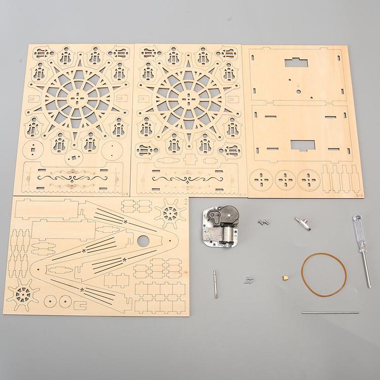Wooden Diy Music Box With Rotating Ferris Wheel For Kids Creative Science Play