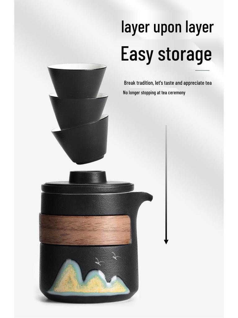 Portable Travel Tea Set: One Pot with Three Cups and Carry Bag for Camping & Solo Brewing