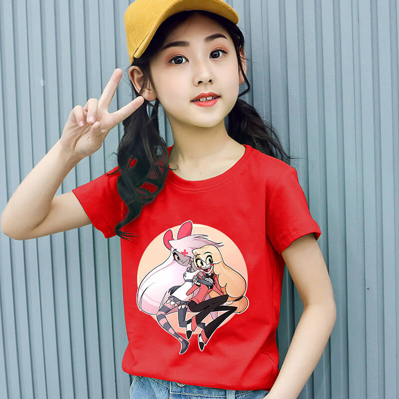 Hazbins Hotel Series Boys Girls TShirt Cute Kids Short Sleeve Tops Cartoon Print Child Clothing Summer Funny Birthday Gifts