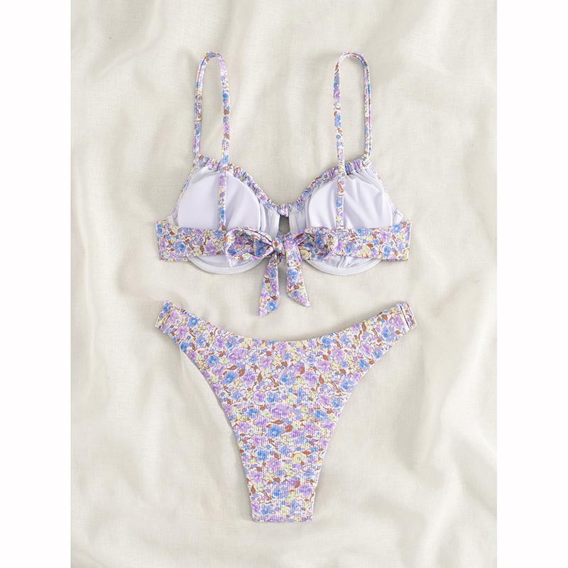 Maillot de bain deux pièces pour femme, push-up, sexy, imprimé, uni