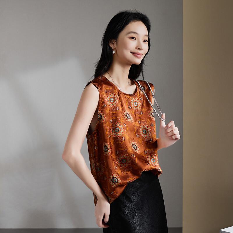 SOFSIL New Chinese Style Printed Silk Blend Sleeveless Top M