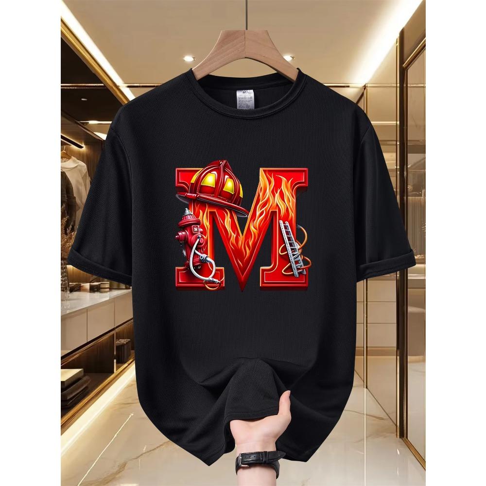 Fashionable Men's Letter M Pattern Printed Comfortable Soft Breathable International T-shirt Loose Versatile Plus Size Loose Cotton T-shirt