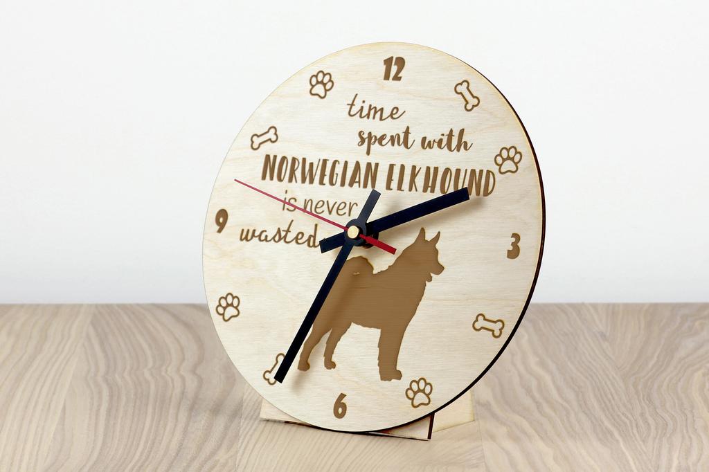 Norwegian Elkhound, Norsk elghund, Gray Norwegian Elkhound - clock with dog, wooden clock with engraving, personalised clock by Art-Dog